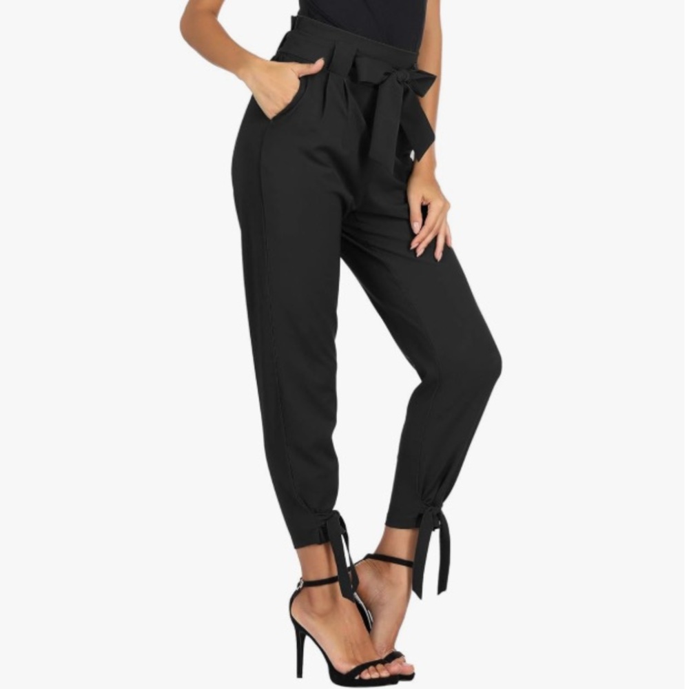 Elegant Black Tie-Waist Women's Pants